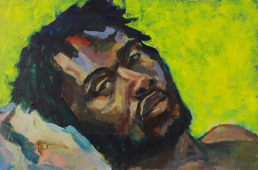 Untitled Portrait, 2022, acrylic on canvas board, 29cm x 44cm