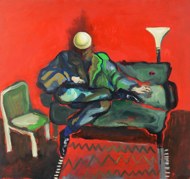 Francis at the Lodge, 2022 oil on mdf board,